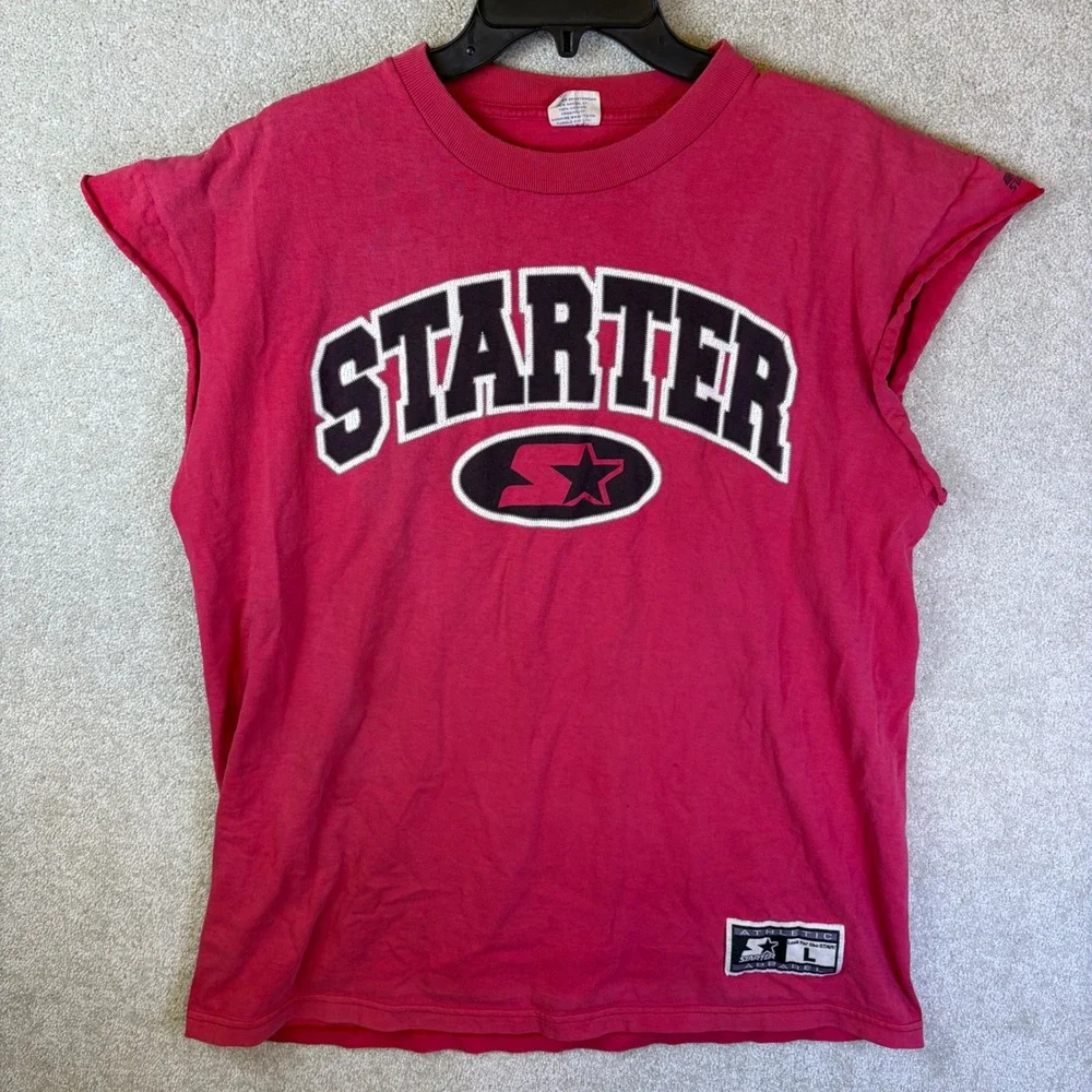 Starter‎ Muscle Tee Mens Large Red Vintage 90s USA Made Sleeveless Shirt FLAWS